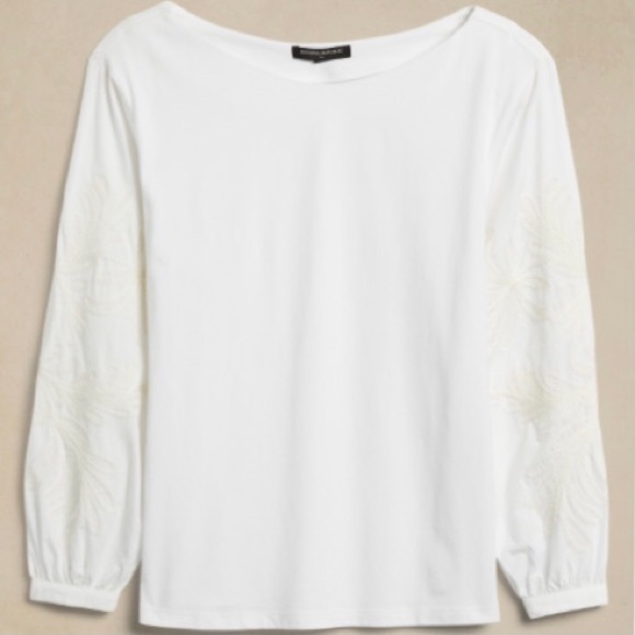 🆕 BR Factory Volume Embroidered Sleeve Top. White. Size S. NWT. - Picture 2 of 10